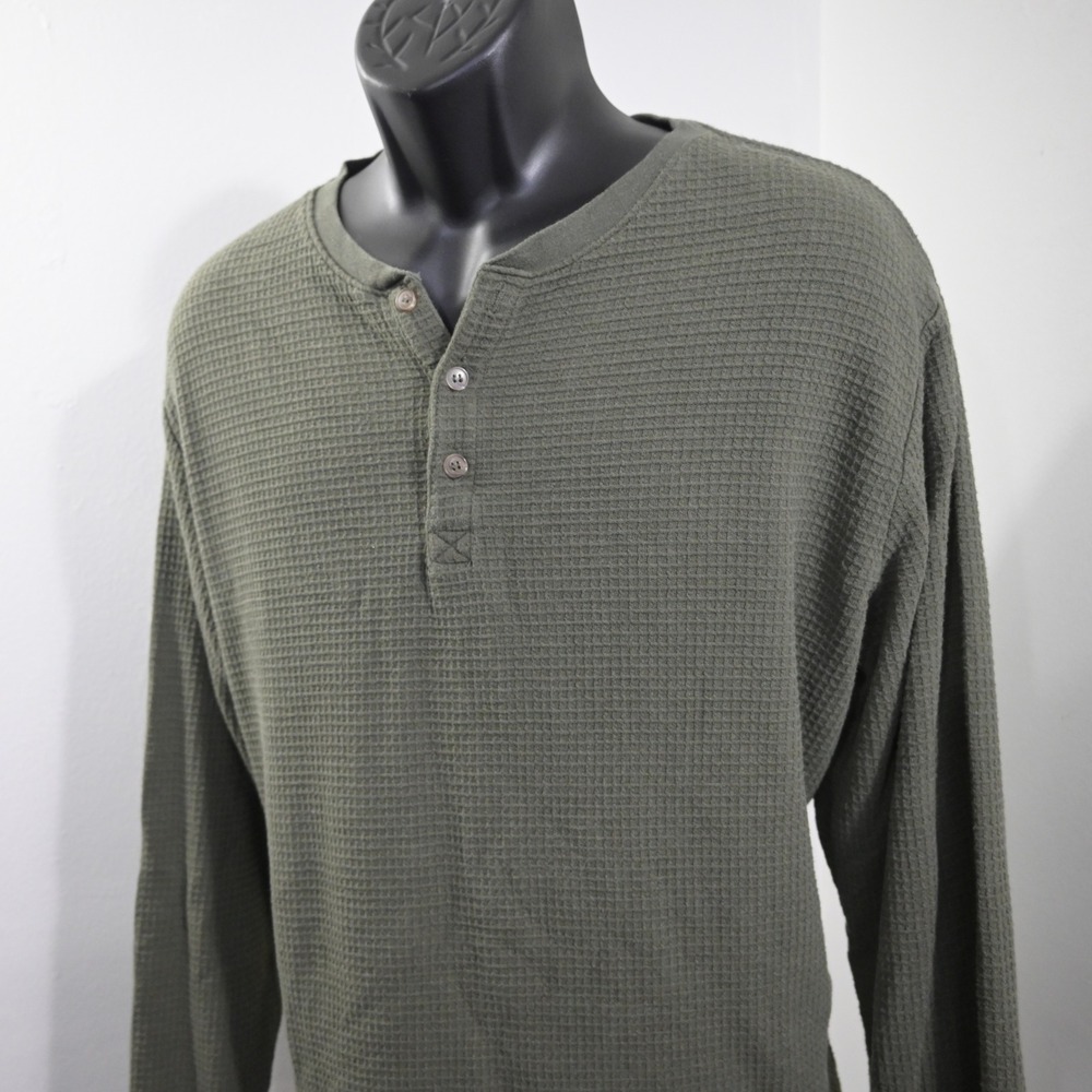 Marine Layer Waffle Henley Mens L/XL Green Long Sleeve Supima Cotton Modal USA